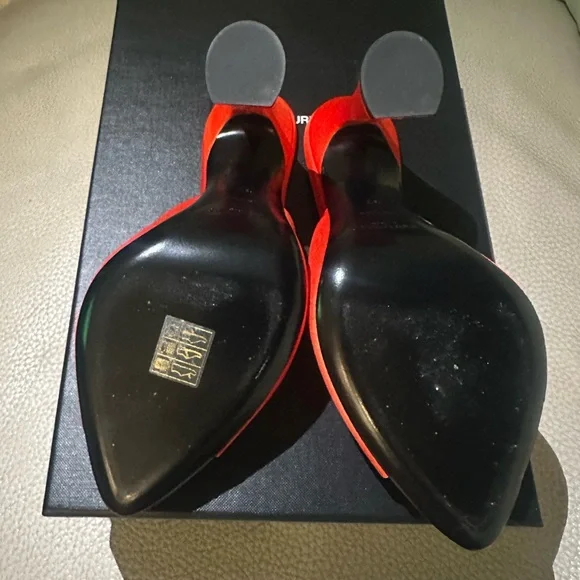 Saint Laurent Bright Orange Open-Toe Mule Heels - Picture 3 of 3